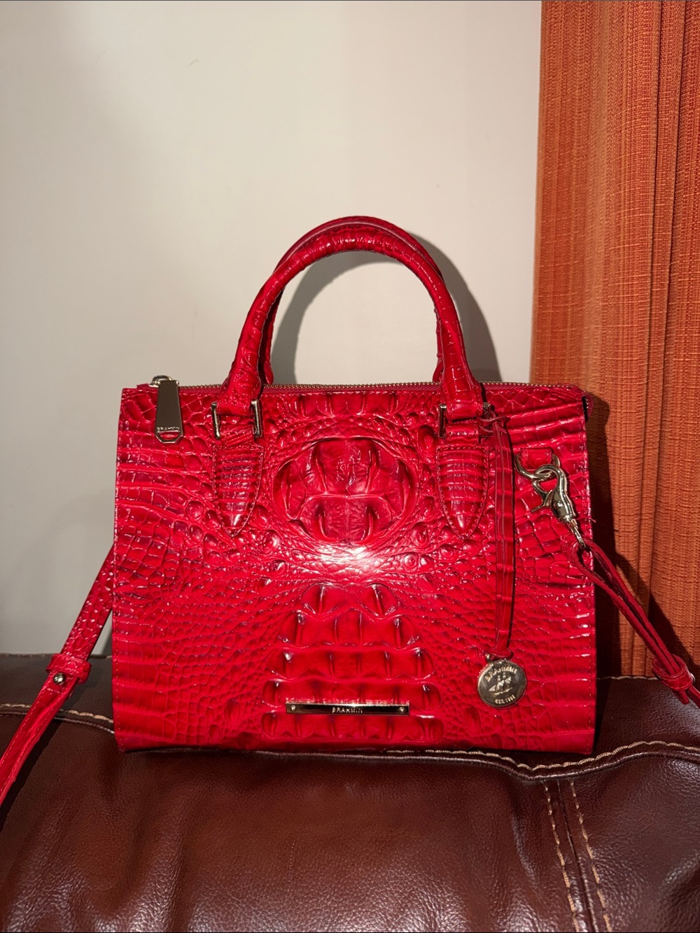 ‼️Brahmin Anywhere Convertible Embossed Red Leather Satchel Crossbody Bag - Picture 7 of 15